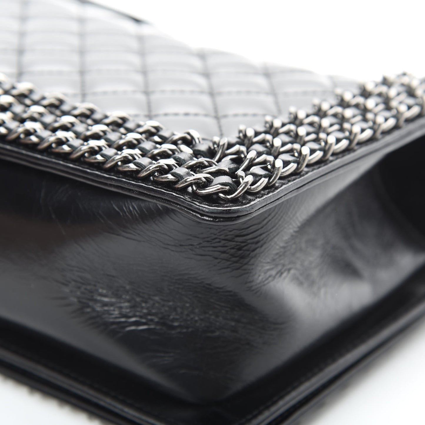 Glazed Calfskin Quilted Medium Boy Chained Flap Black