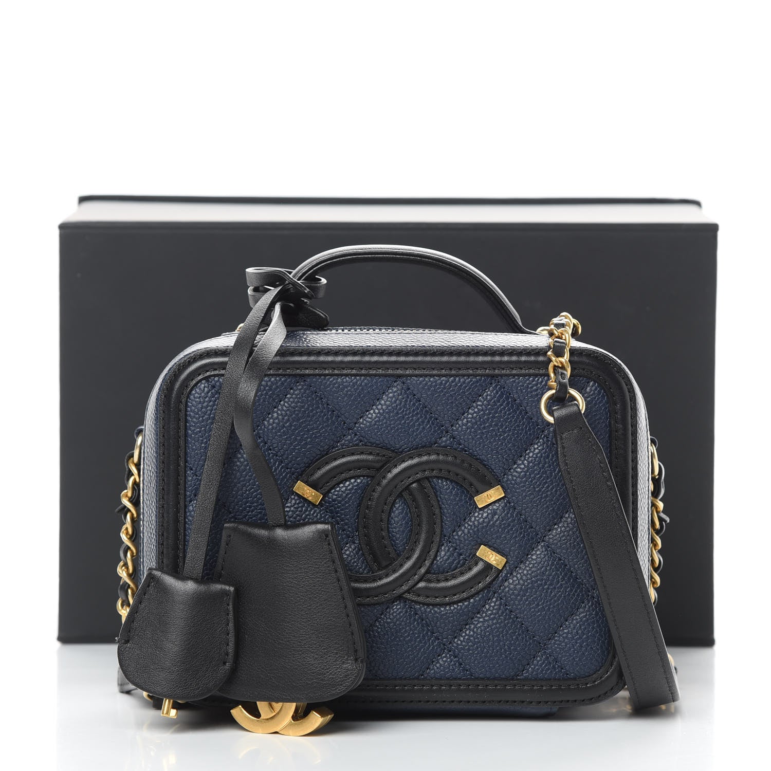 Chanel Caviar Quilted Small CC Filigree Vanity Case Navy Black 12 of 12