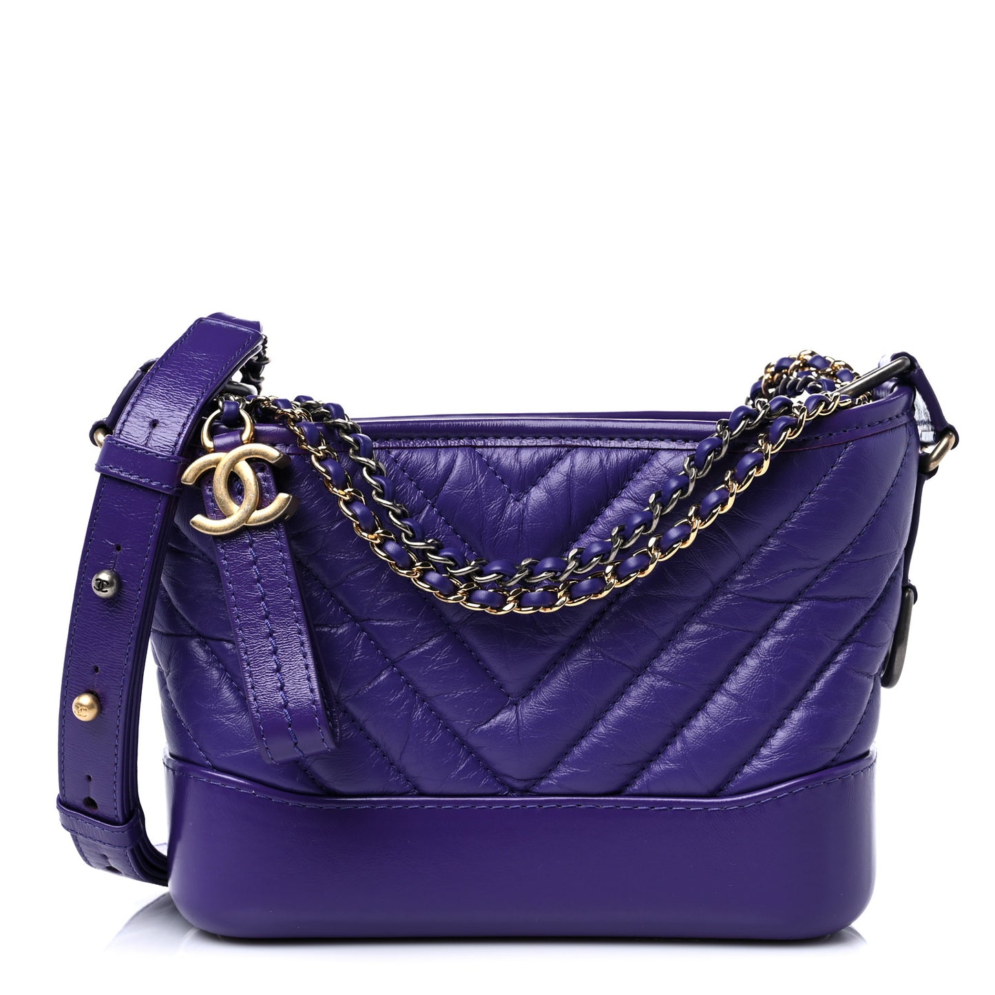 Aged Calfskin Chevron Quilted Small Gabrielle Hobo Purple