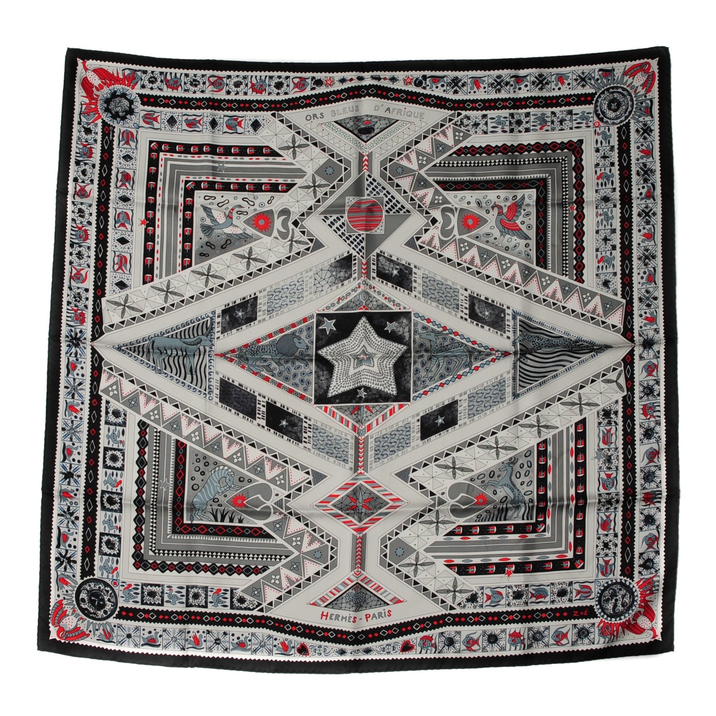 Silk Ors Blues d'Afrique Scarf 90 Noir Gris Rouge