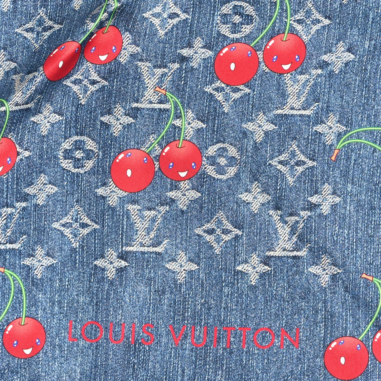 LV X TM Silk Monogram Cerises Square Scarf 90 Denim Blue