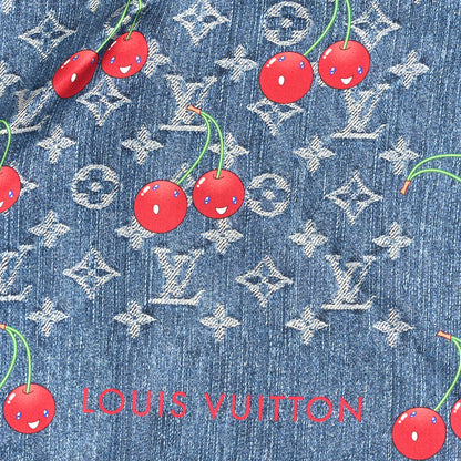 Louis Vuitton LV X TM Silk Monogram Cerises Square Scarf 90 Denim Blue 2 of 3