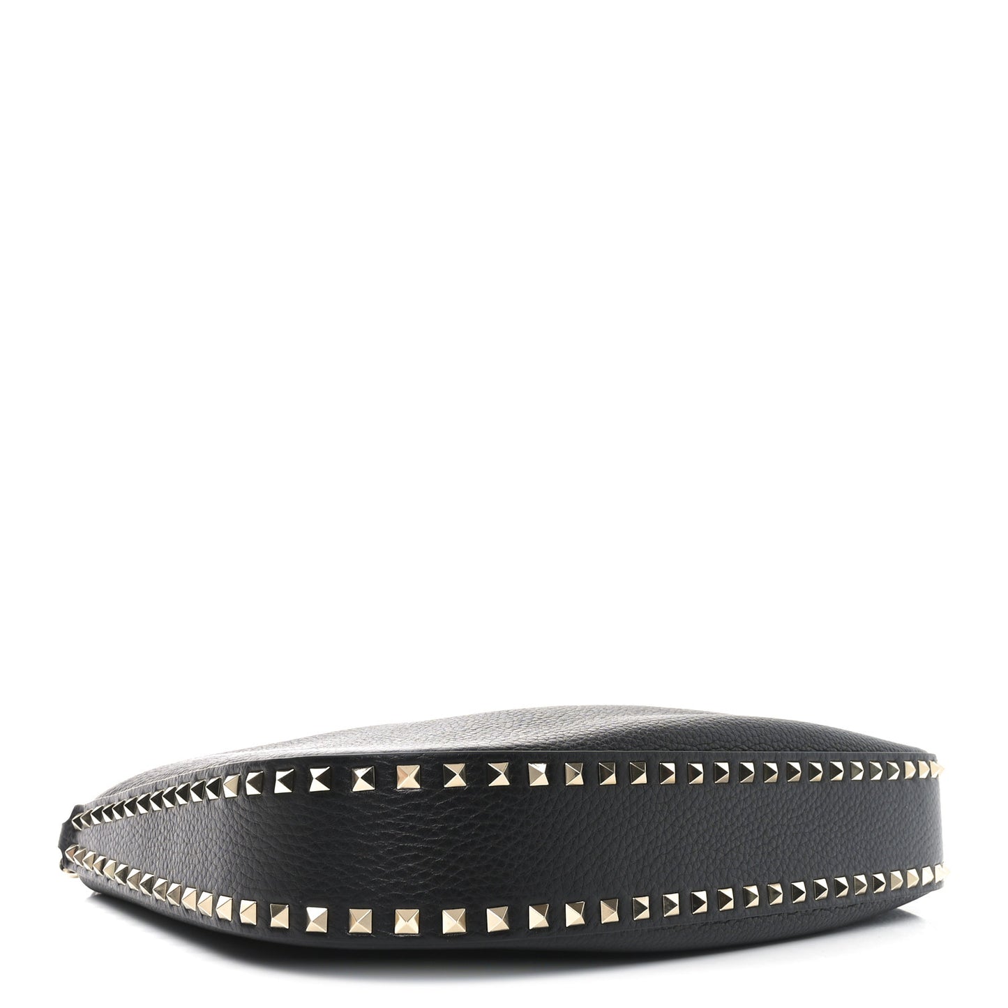 Grained Calfskin Rockstud Hobo Bag Black