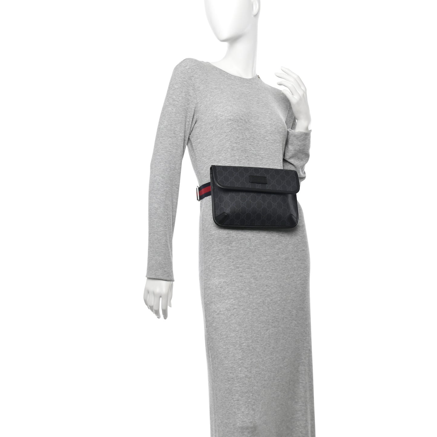 GG Supreme Monogram Web Slim Belt Bag Black Grey