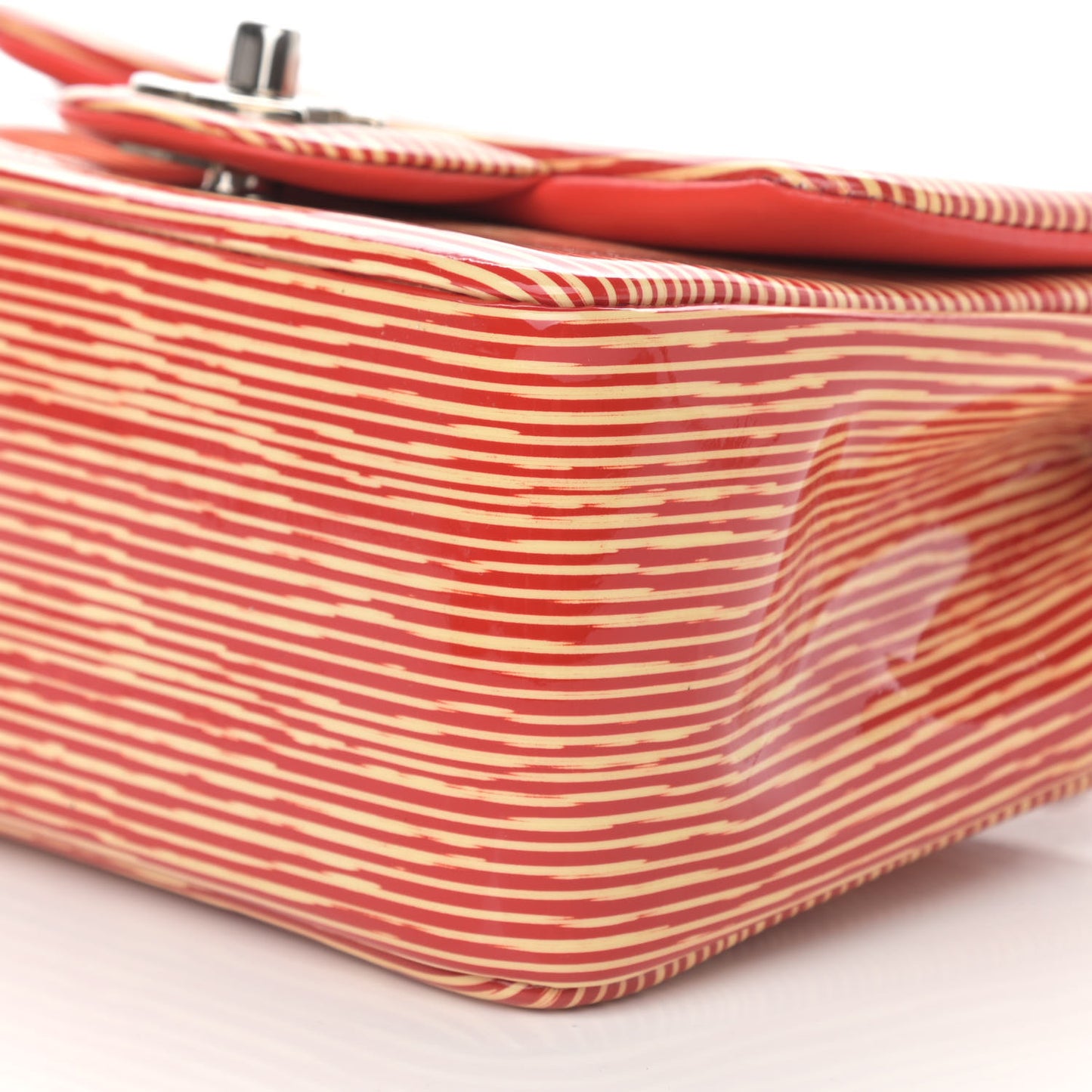 Patent Calfskin Striped Mini Square Flap Red