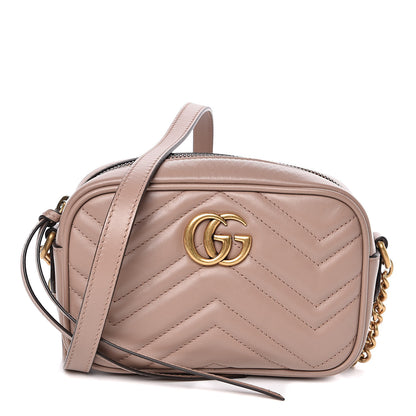 Gucci Calfskin Matelasse Mini GG Marmont Chain Shoulder Bag Porcelain Rose 1 of 10
