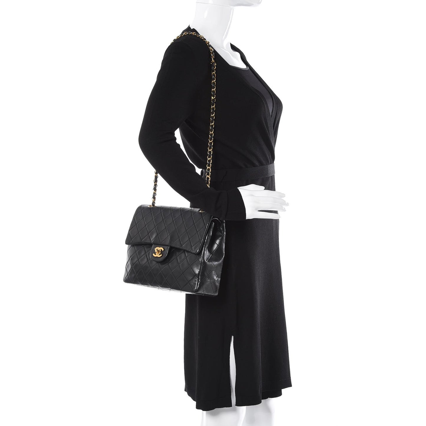 Lambskin Quilted Medium Double Flap Black