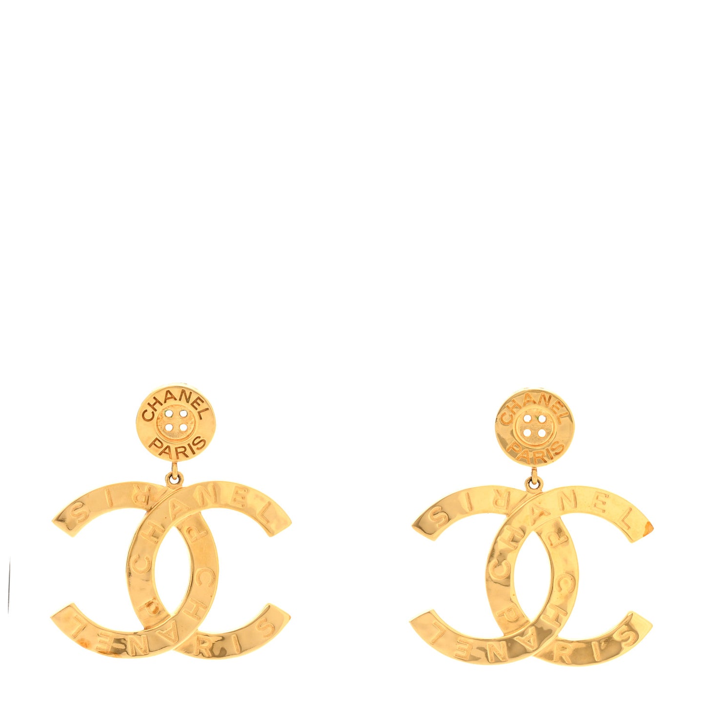 Metal Large Paris Button Earrings Gold