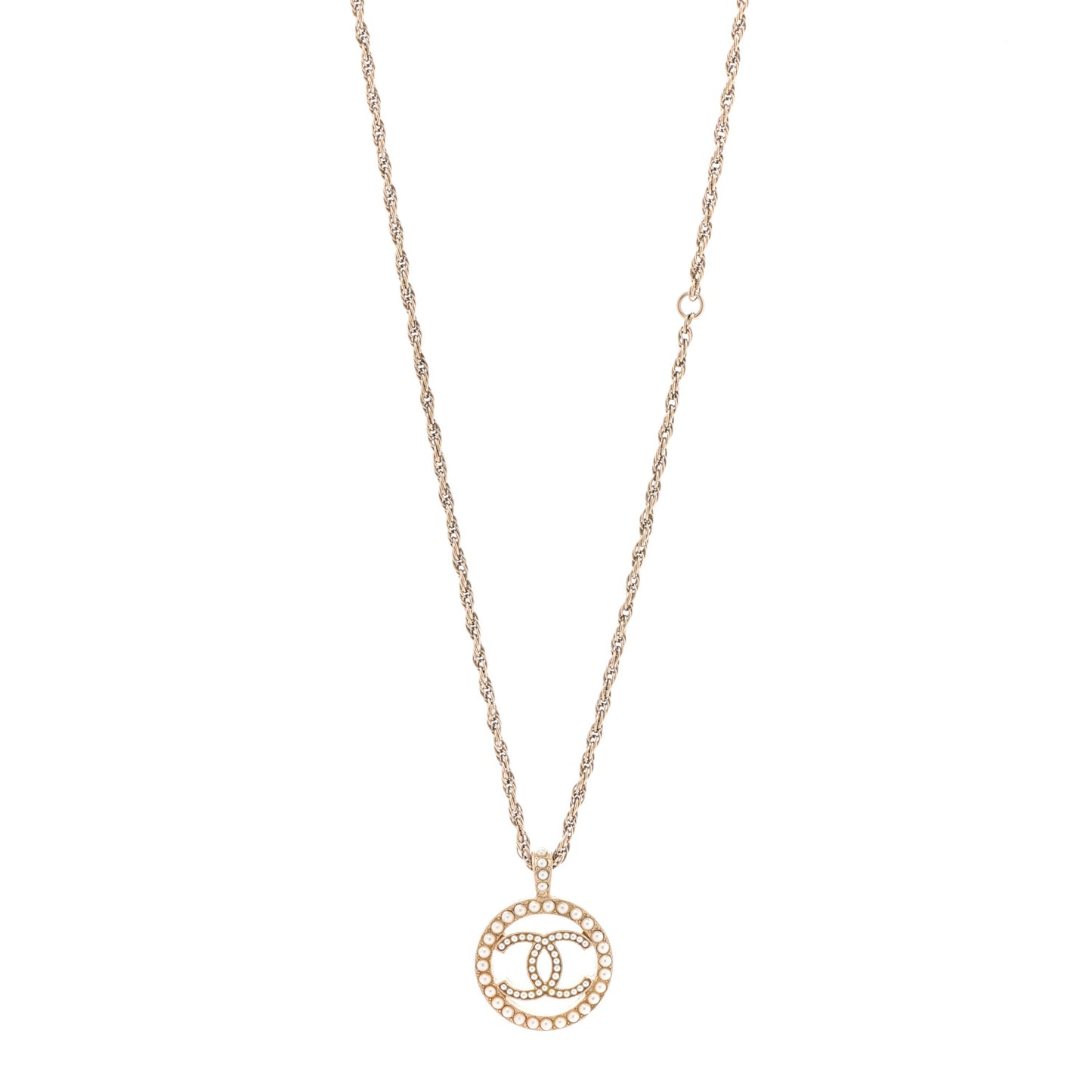 Pearl CC Round Pendant Necklace Gold