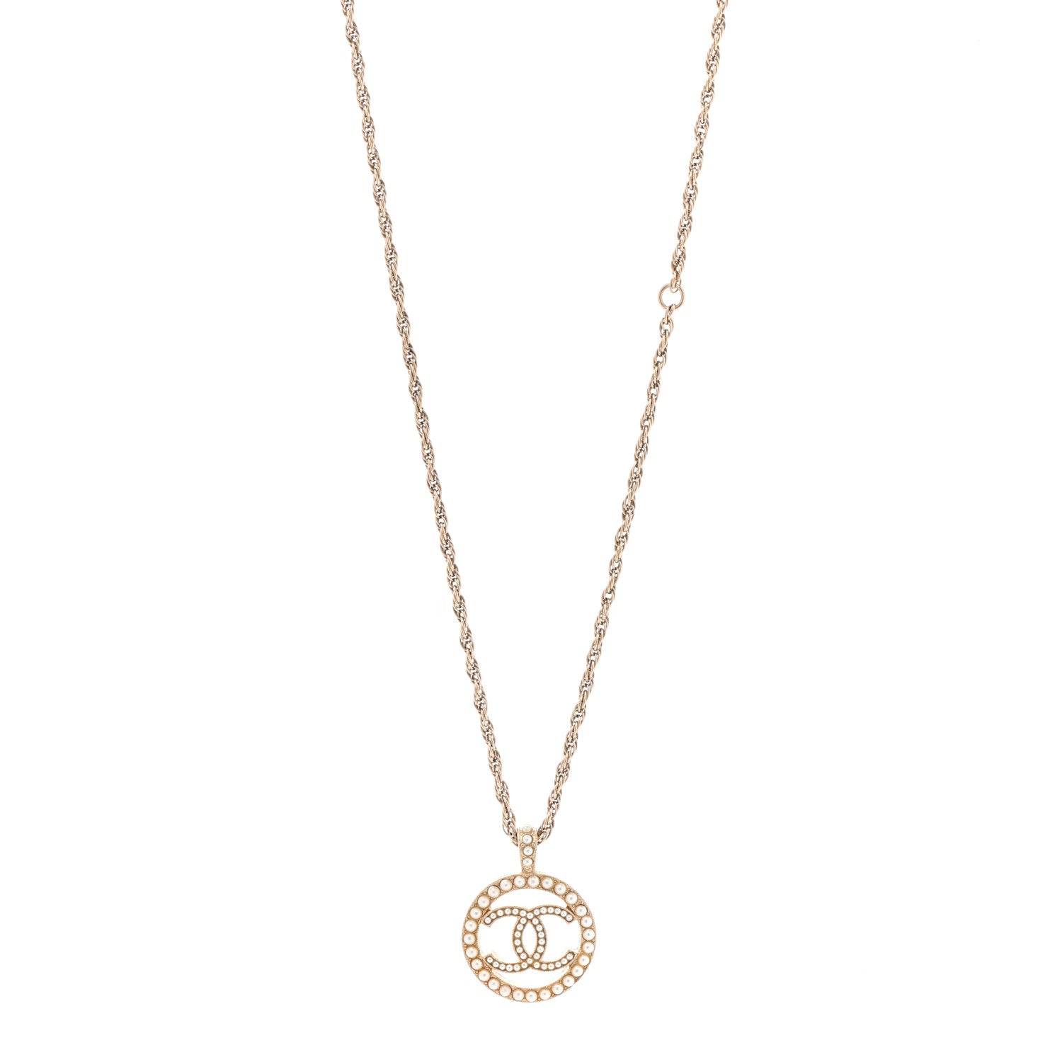 Chanel Pearl CC Round Pendant Necklace Gold 1 of 7