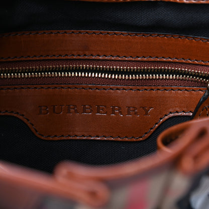 Burberry House Check Bridle Calfskin Medium Whipstitch Tote Dark Tan 6 of 10