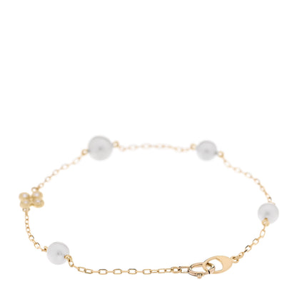 Mikimoto 18K Yellow Gold Diamond Akoya Cultured Pearl 4.5-5mm Clover Charm Bracelet 2 of 6