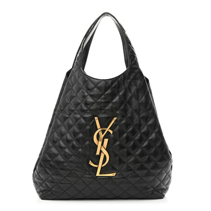 Saint Laurent Lambskin Quilted Maxi Icare Shopping Tote Black 3 of 12