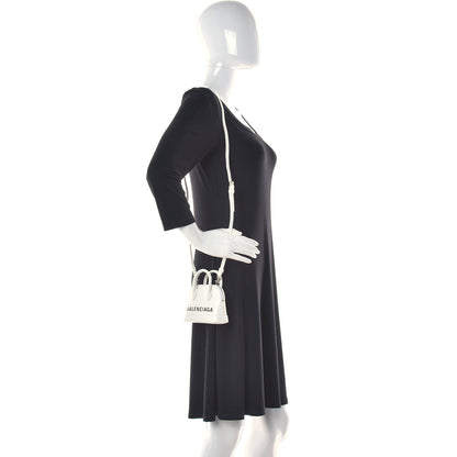 Balenciaga Calfskin Logo Crocodile Embossed Mini Ville Top Handle Bag White Black 2 of 9