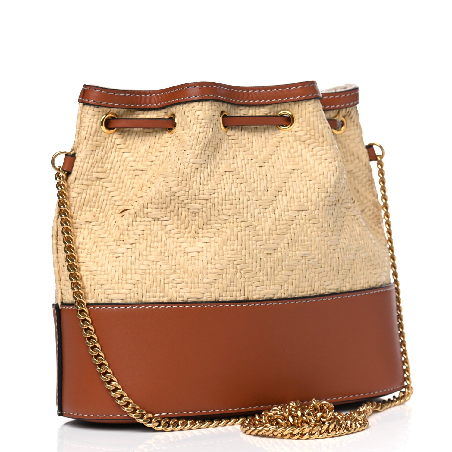 Valentino Garavani Raffia Calfskin Vlogo Drawstring Shoulder Bag Naturale Saddle Brown 2 of 4