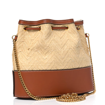 Valentino Garavani Raffia Calfskin Vlogo Drawstring Shoulder Bag Naturale Saddle Brown 2 of 4