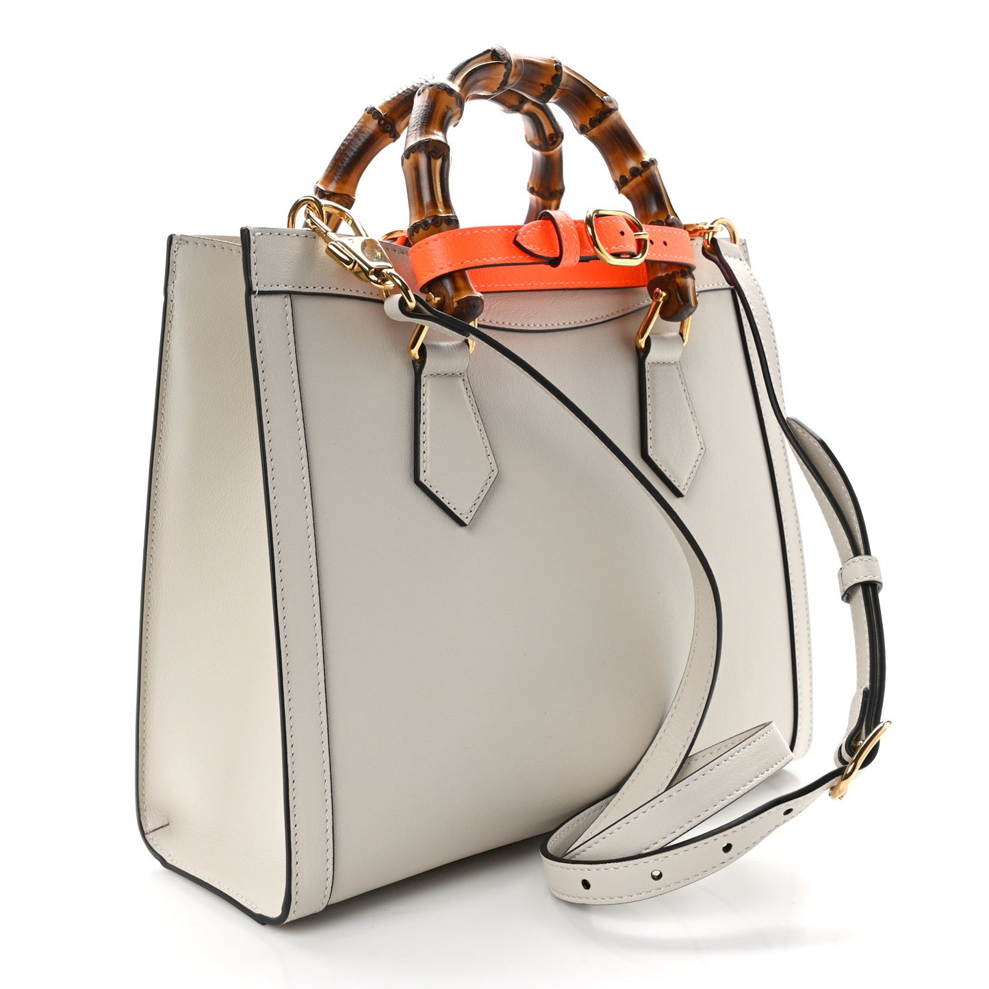 Wonka Grain Calfskin Small Diana Tote Bag Mystic White Orange Fluo