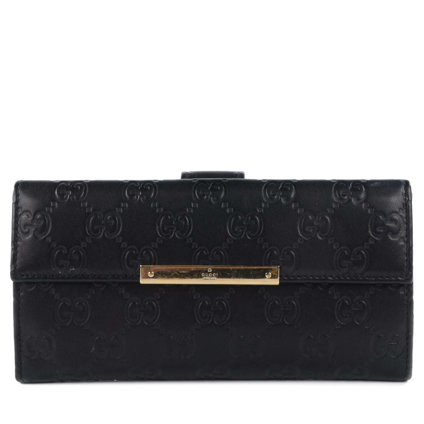 Guccissima Margaux Calfskin Metal Bar Continental Flap Wallet Black