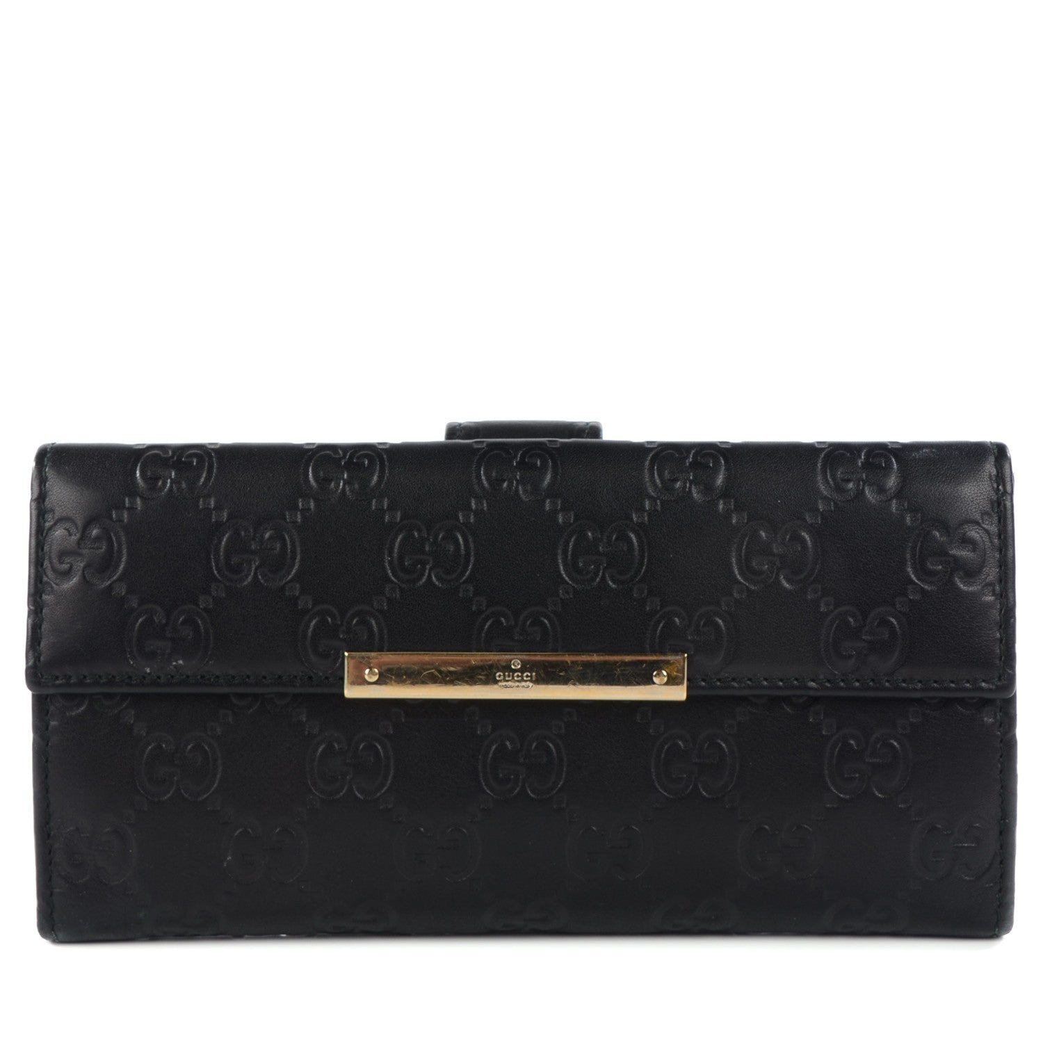 Gucci Guccissima Margaux Calfskin Metal Bar Continental Flap Wallet Black 1 of 10