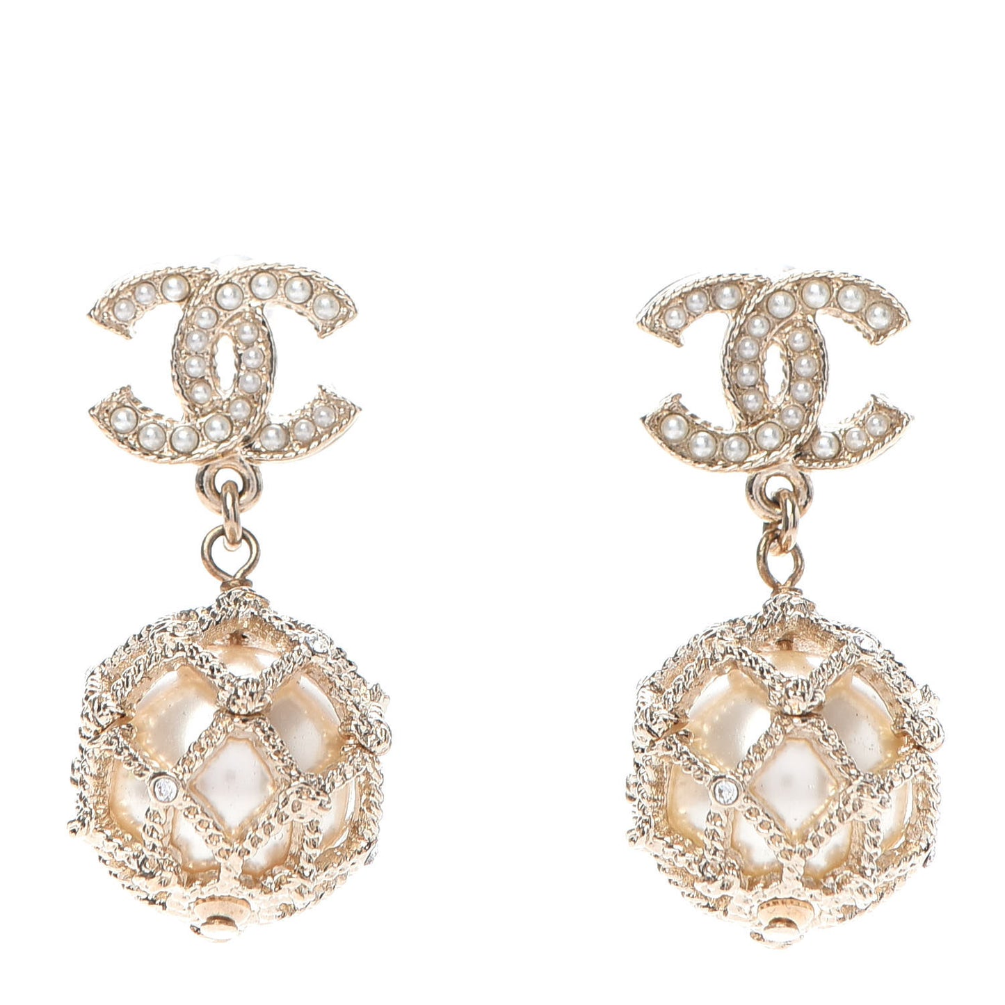 Crystal Pearl CC Drop Earrings Gold