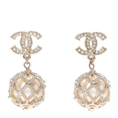 Chanel Crystal Pearl CC Drop Earrings Gold 1 of 5