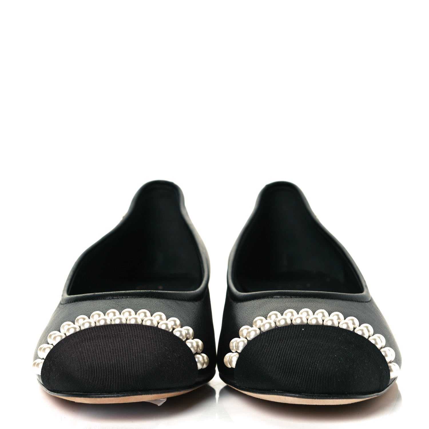 Chanel Lambskin Grosgrain Pearl Cap Toe Ballerina Flats 37 Black 3 of 10