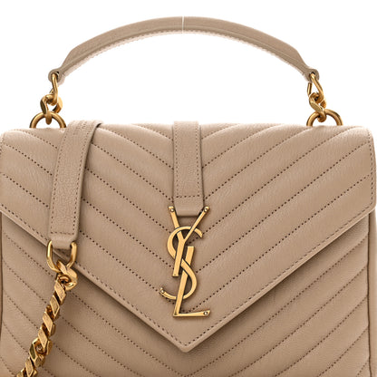 Saint Laurent Sheepskin Matelasse Chevron Monogram Medium College Bag Dark Beige 8 of 13
