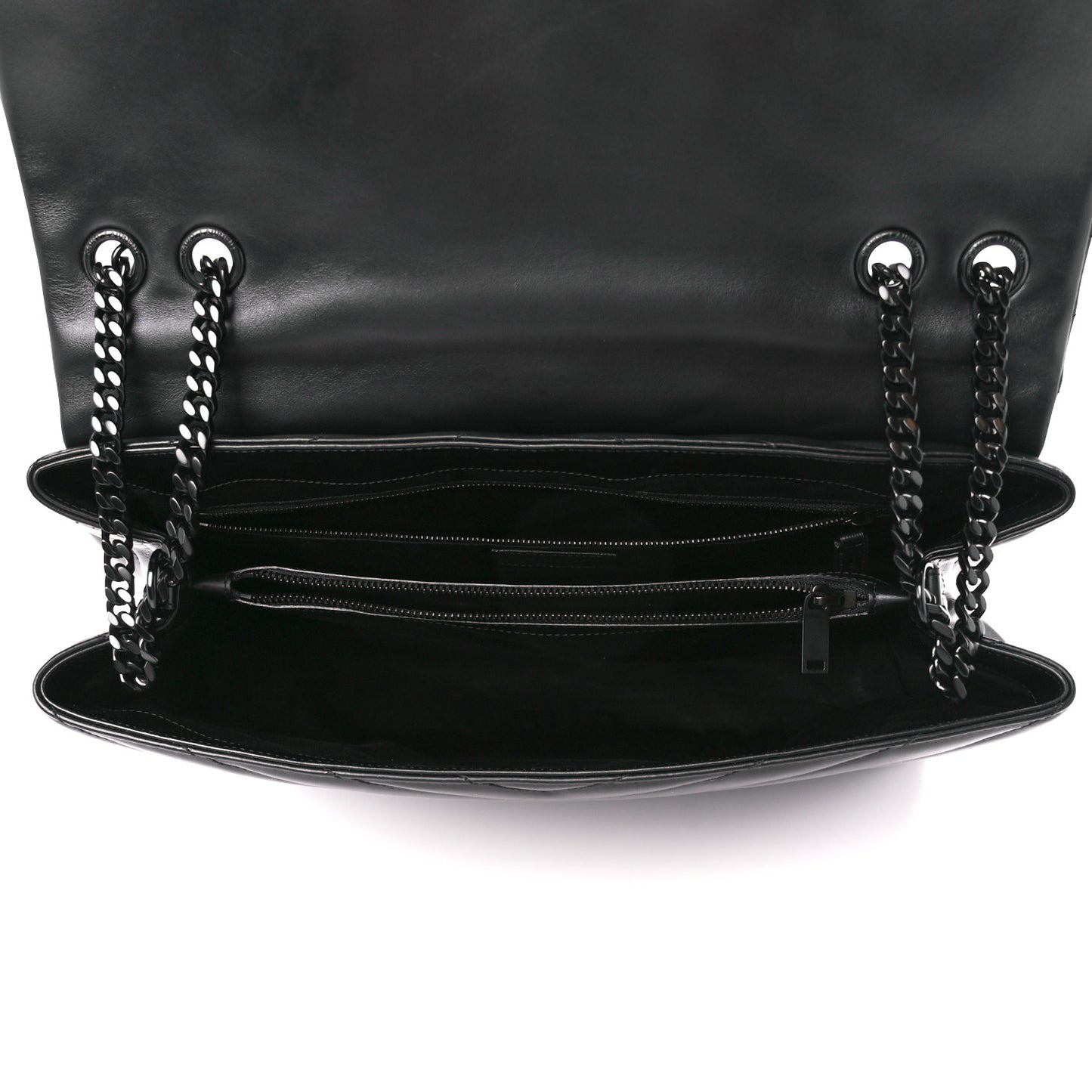 Calfskin Y Quilted Monogram Monochrome Large Loulou Chain Satchel Black