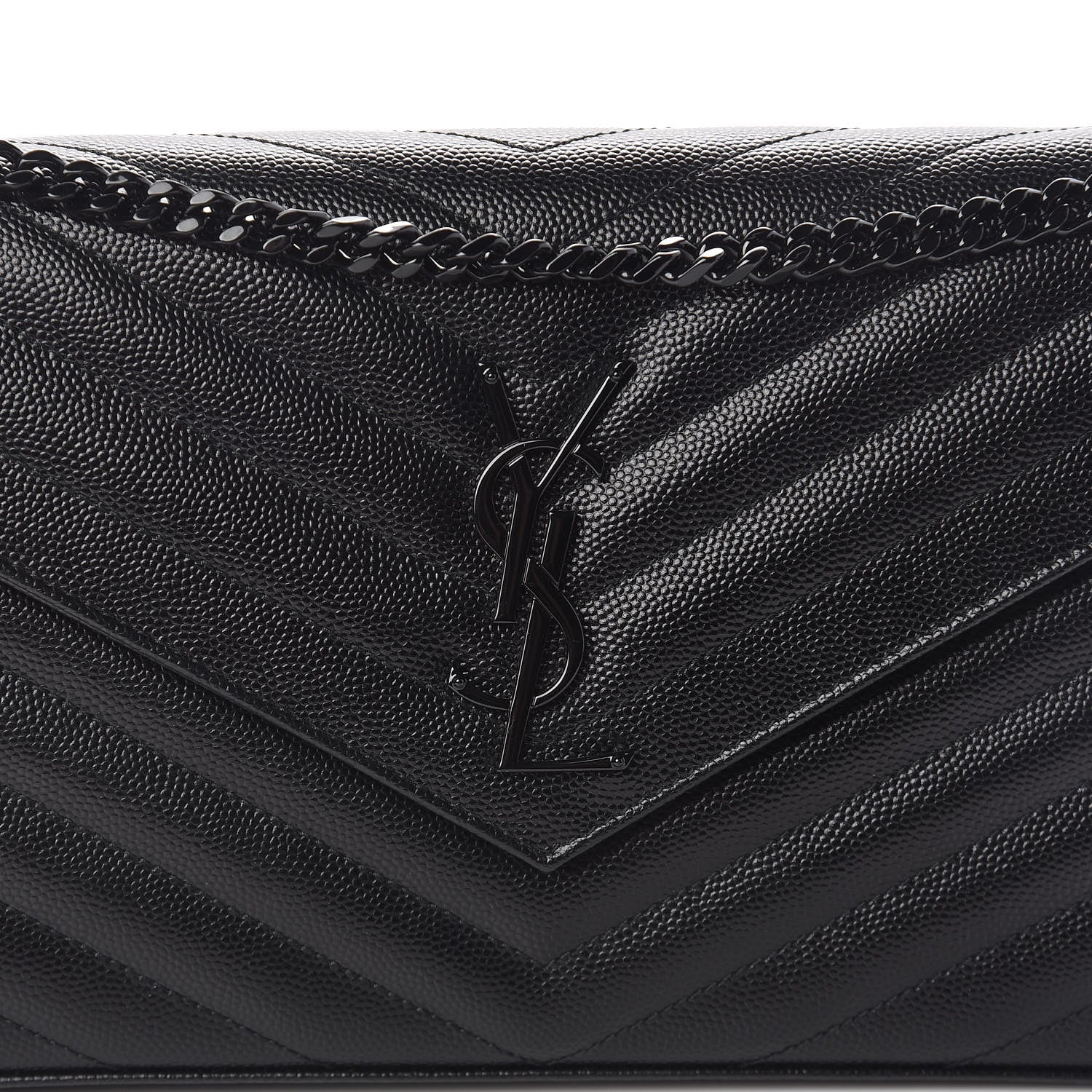 Saint Laurent Grain De Poudre Matelasse Chevron Monogram Chain Wallet Black 7 of 10