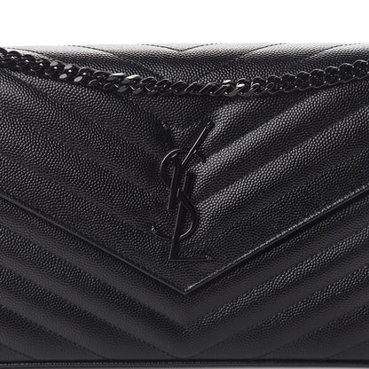 Saint Laurent Grain De Poudre Matelasse Chevron Monogram Chain Wallet Black 7 of 10