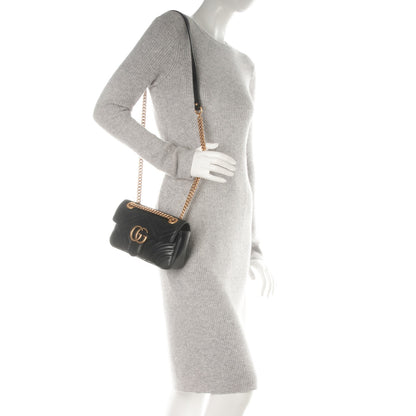 Gucci Calfskin Matelasse Mini GG Marmont Shoulder Bag Black 2 of 7