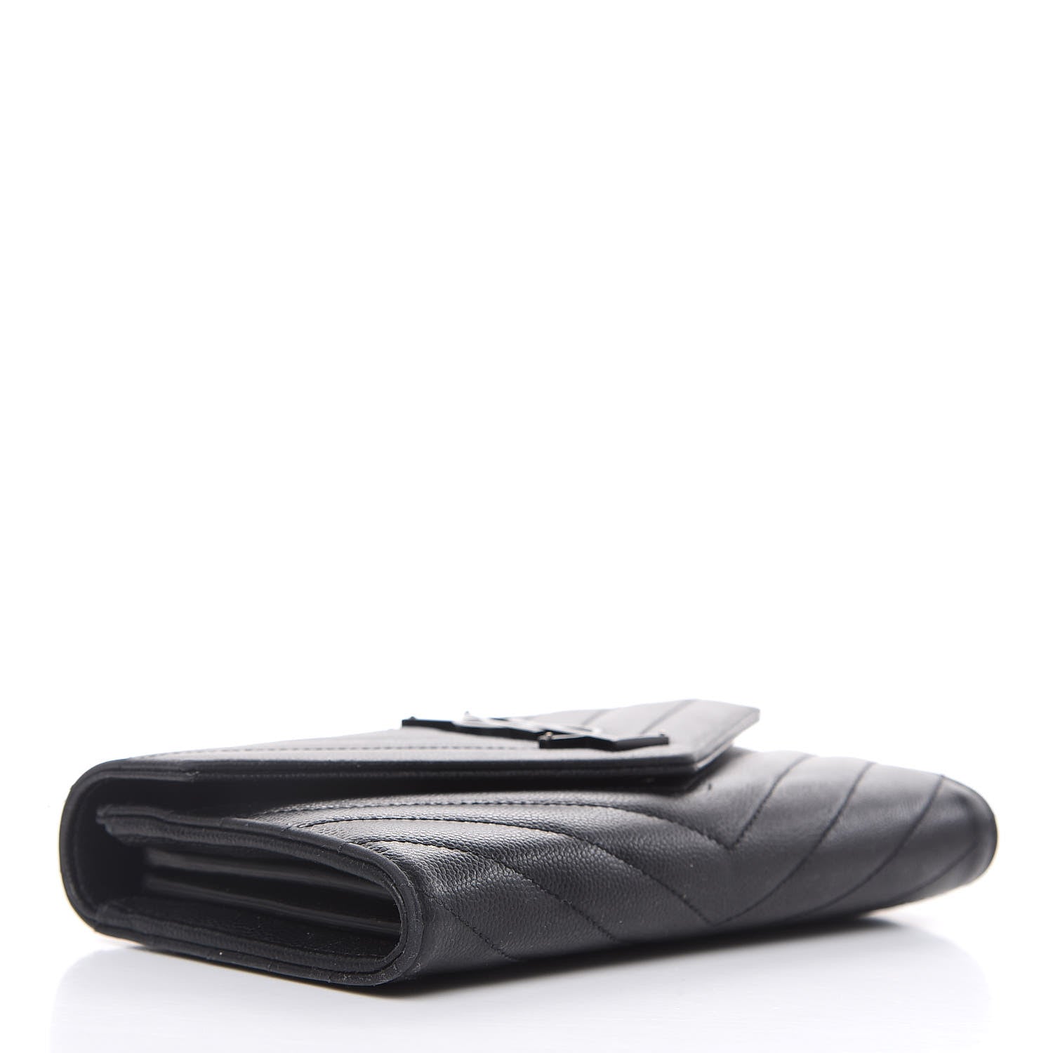 Saint Laurent Grain De Poudre Matelasse Chevron Monogram Flap Wallet Black 4 of 13