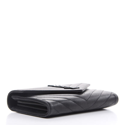 Saint Laurent Grain De Poudre Matelasse Chevron Monogram Flap Wallet Black 4 of 13