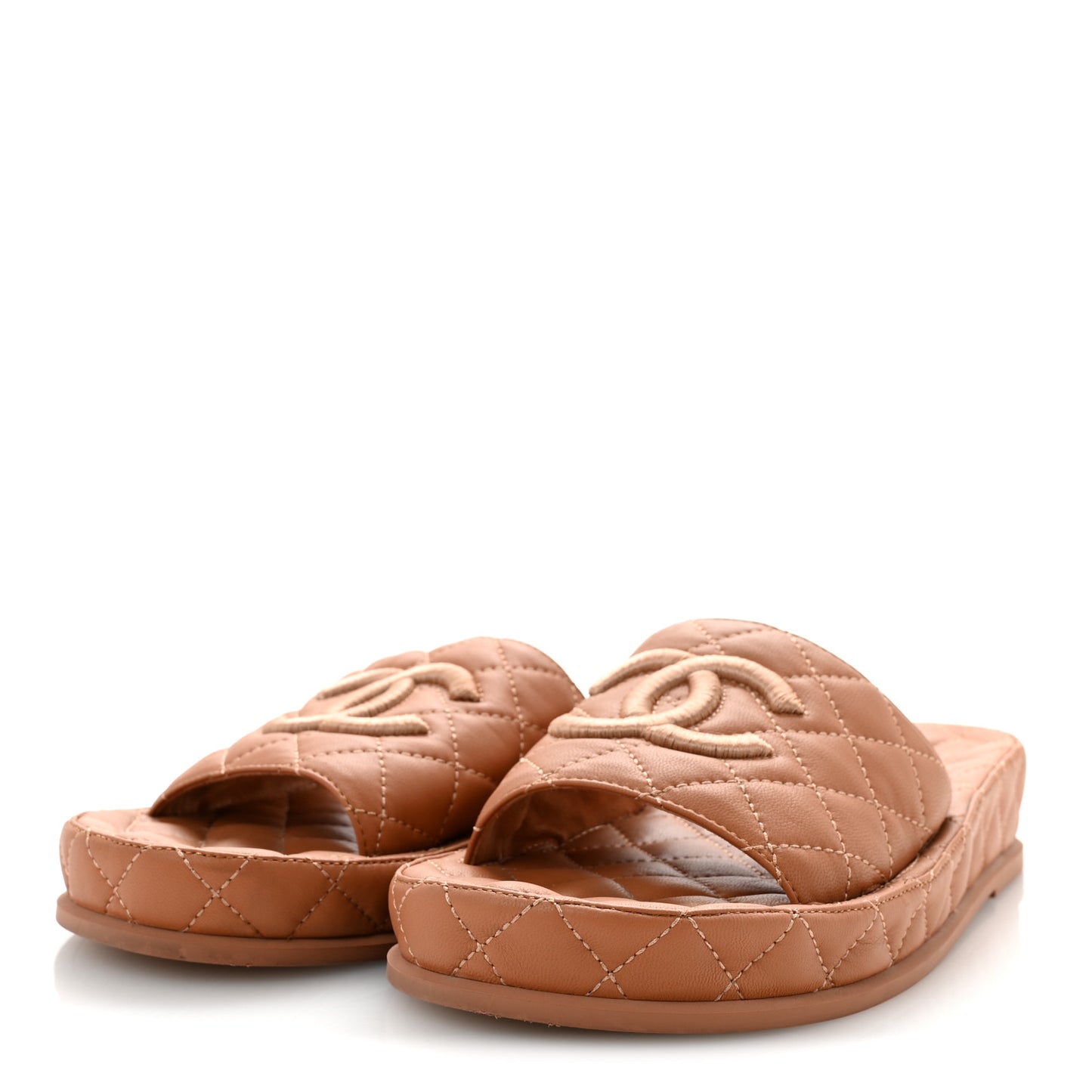 Lambskin Quilted CC Mules Sandals 39 Brown