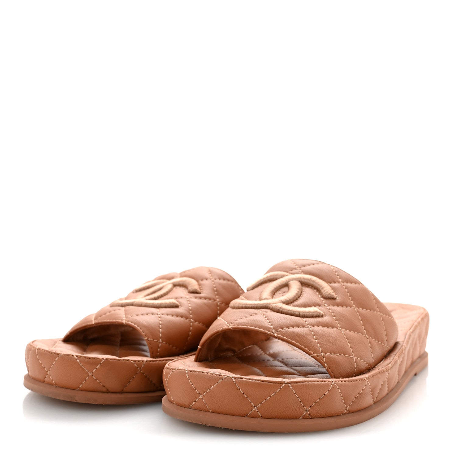 Chanel Lambskin Quilted CC Mules Sandals 39 Brown 4 of 10