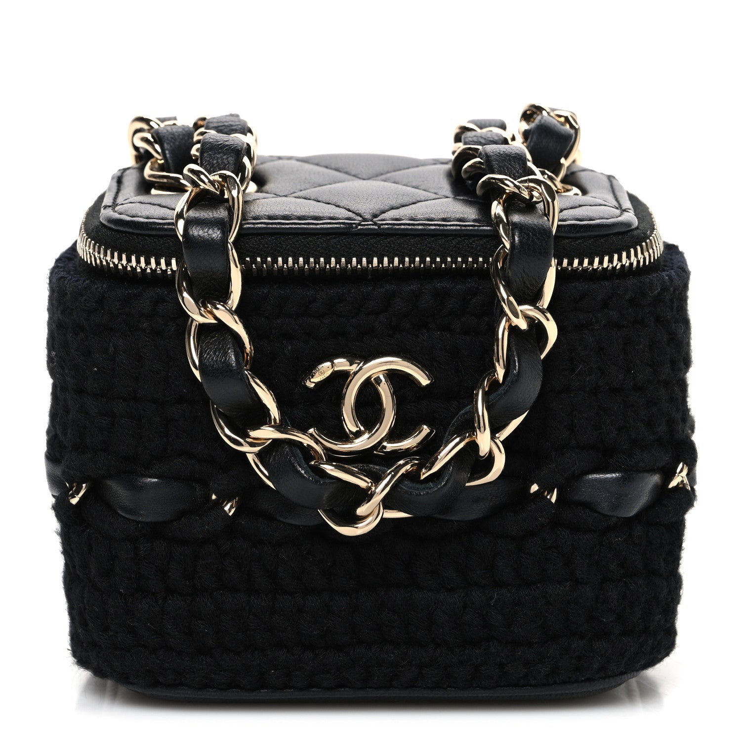 Chanel Lambskin Crochet Quilted Mini Vanity Case With Chain Black 1 of 10