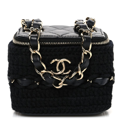 Chanel Lambskin Crochet Quilted Mini Vanity Case With Chain Black 1 of 10