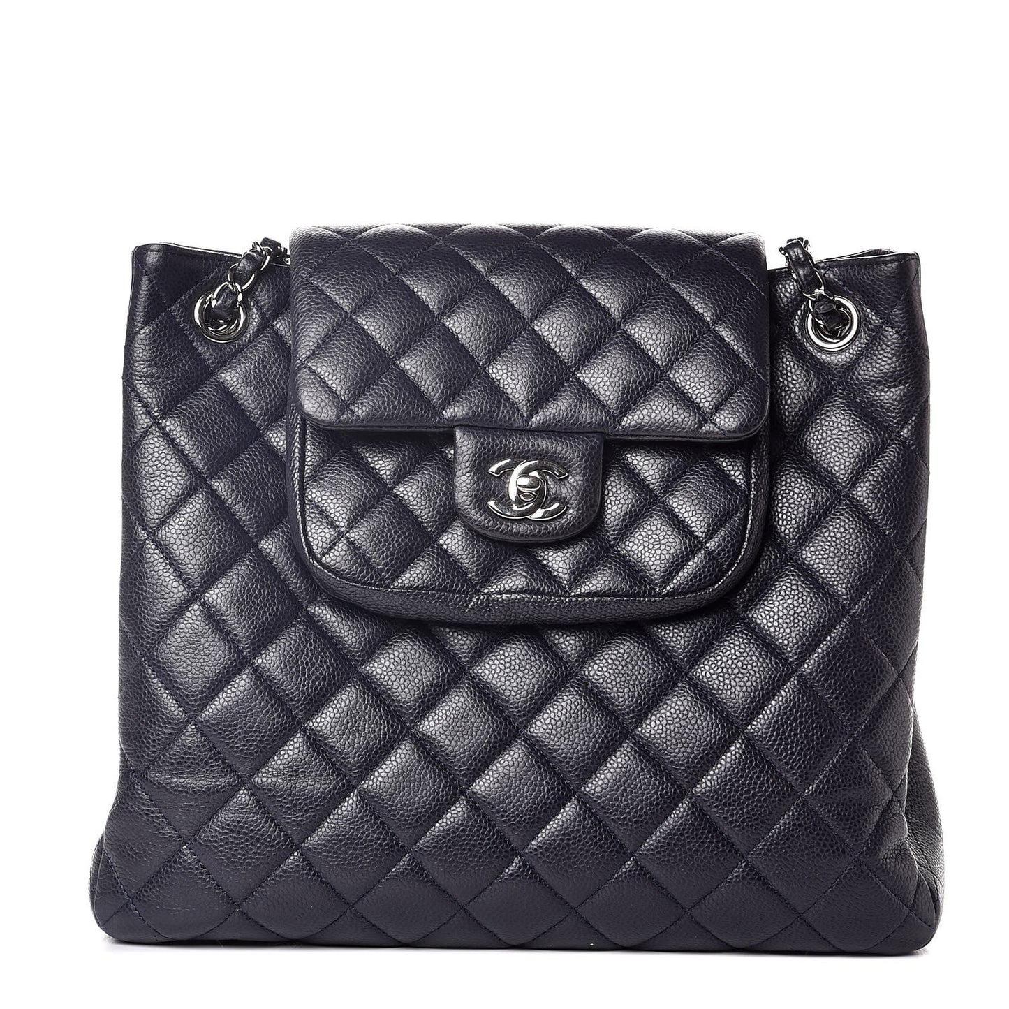 Caviar Quilted Flap Tote Marine