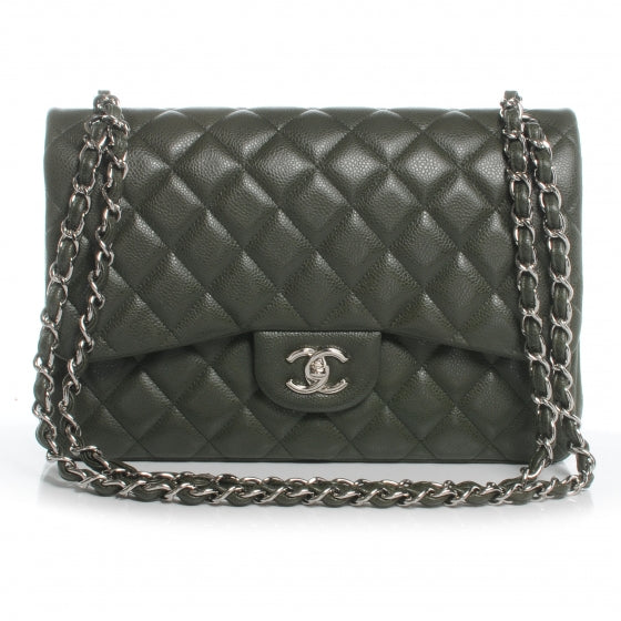 Caviar Jumbo Double Flap Dark Green