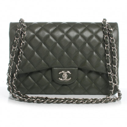 Chanel Caviar Jumbo Double Flap Dark Green 1 of 8