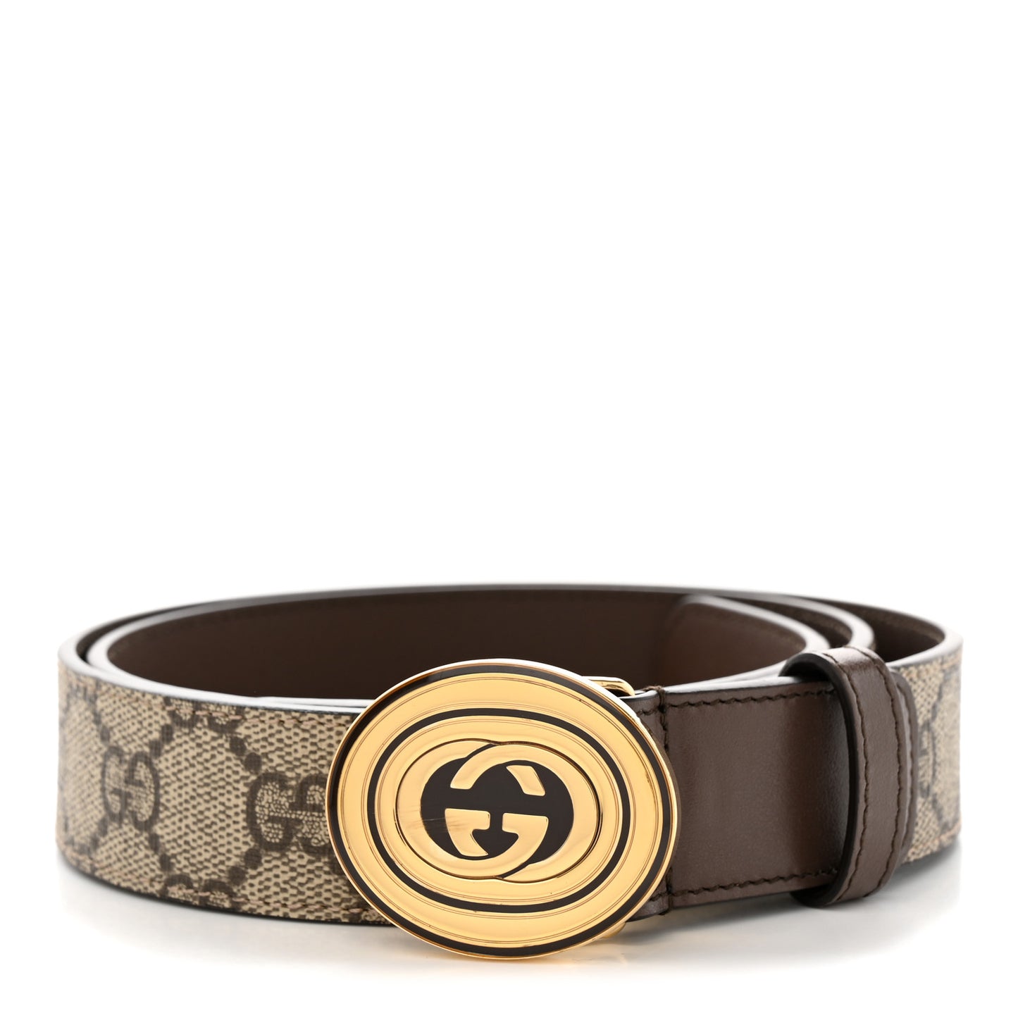 GG Supreme Monogram Plutone Calfskin Enamel Interlocking G 30mm Belt 85 34 Beige Ebony New Acero