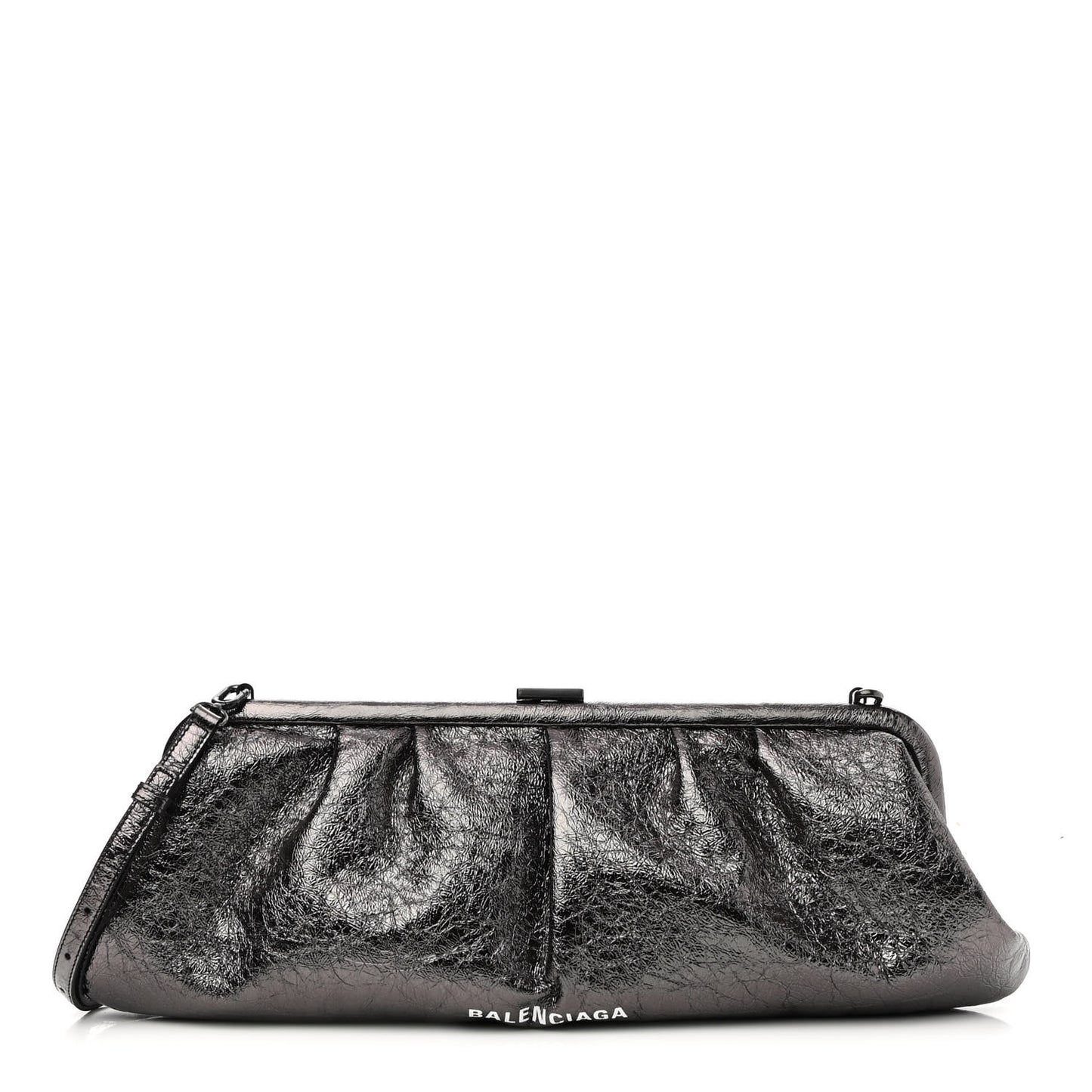Metallic Textured Calfskin Logo XL Cloud Clutch Black