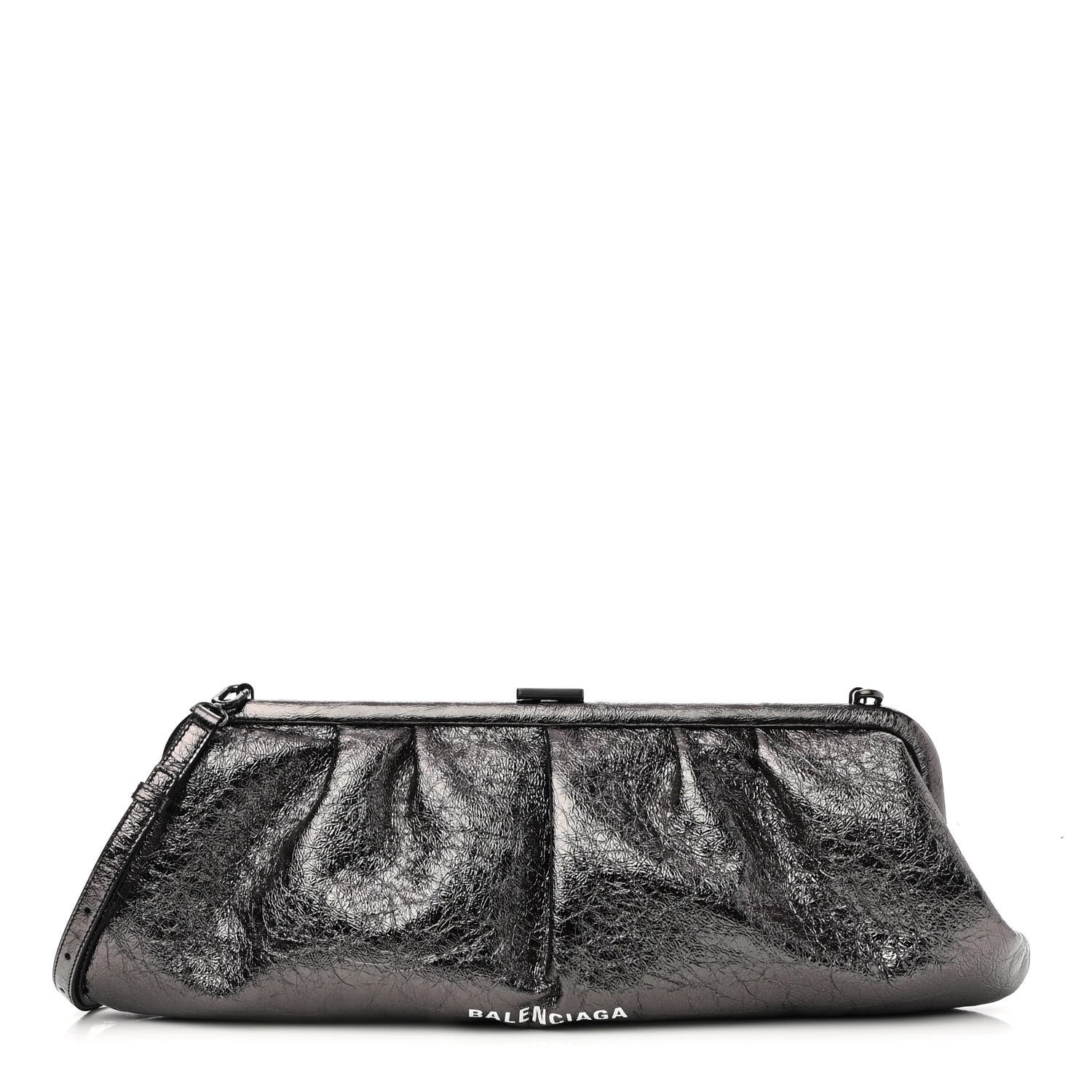 Balenciaga Metallic Textured Calfskin Logo XL Cloud Clutch Black 1 of 9