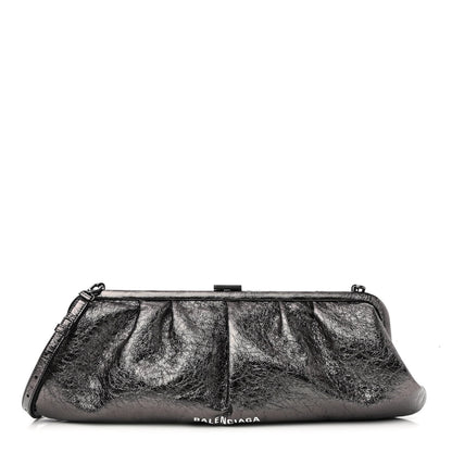 Balenciaga Metallic Textured Calfskin Logo XL Cloud Clutch Black 1 of 9
