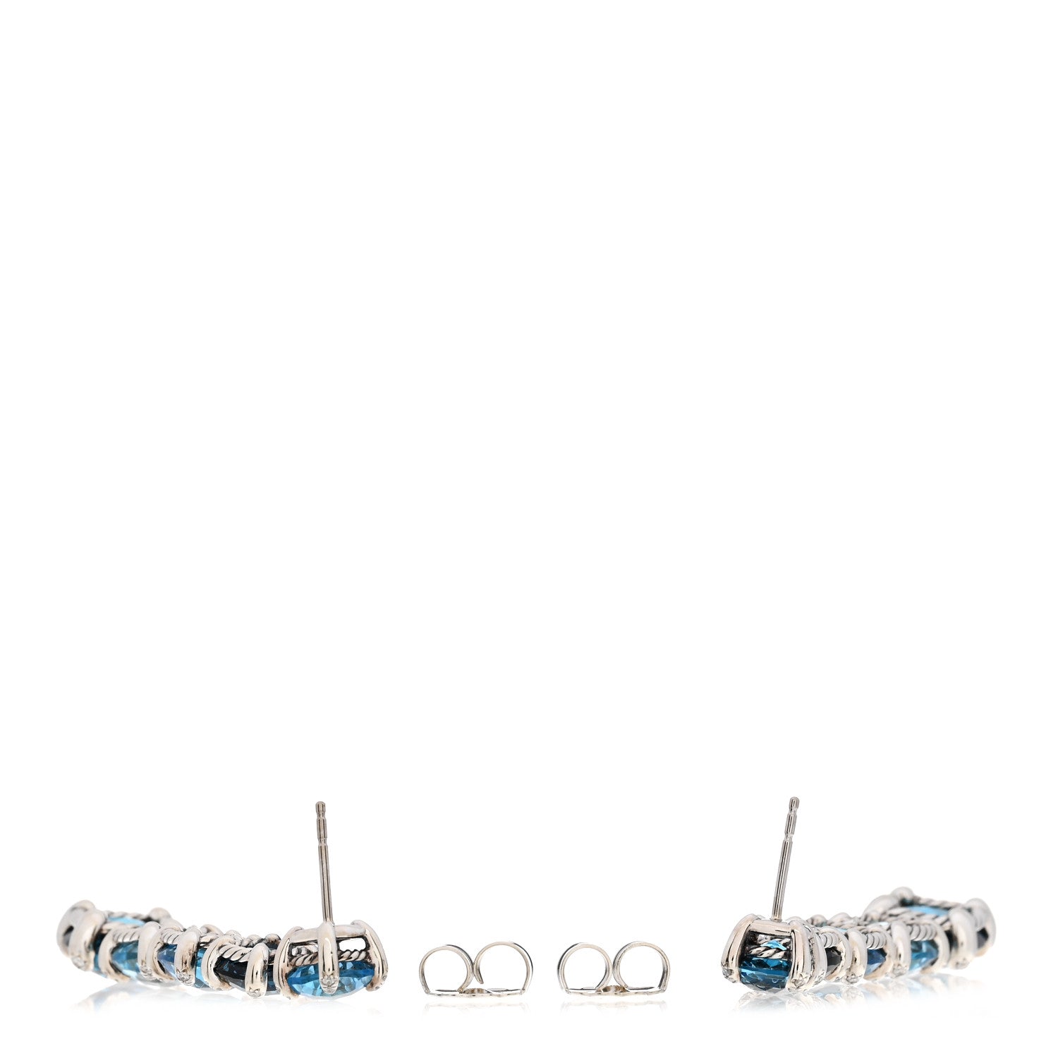 David Yurman Sterling Silver Diamond Blue Topaz Chatelaine Long Drop Earrings 3 of 5