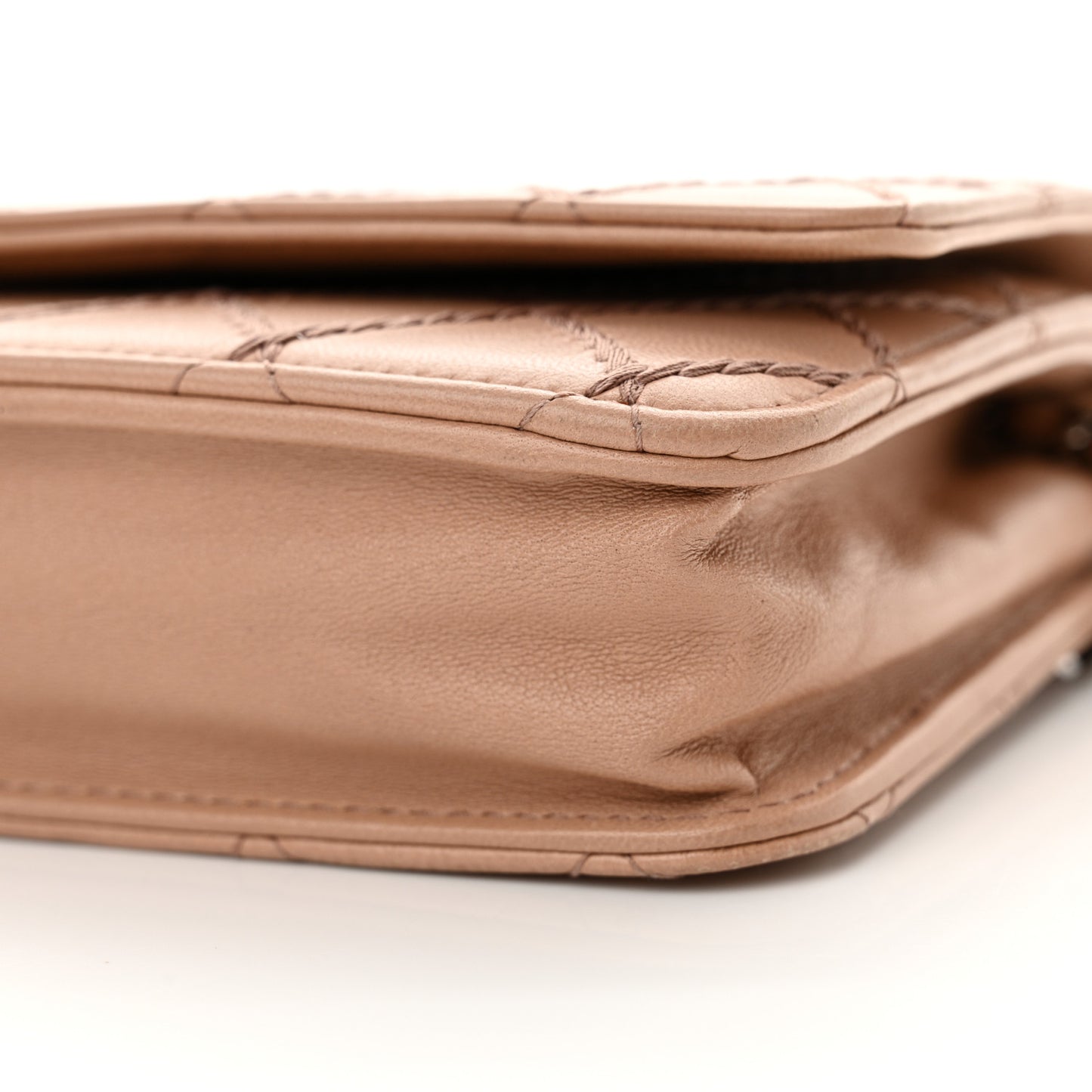 Calfskin Diamond Stitch Wallet On Chain WOC Beige