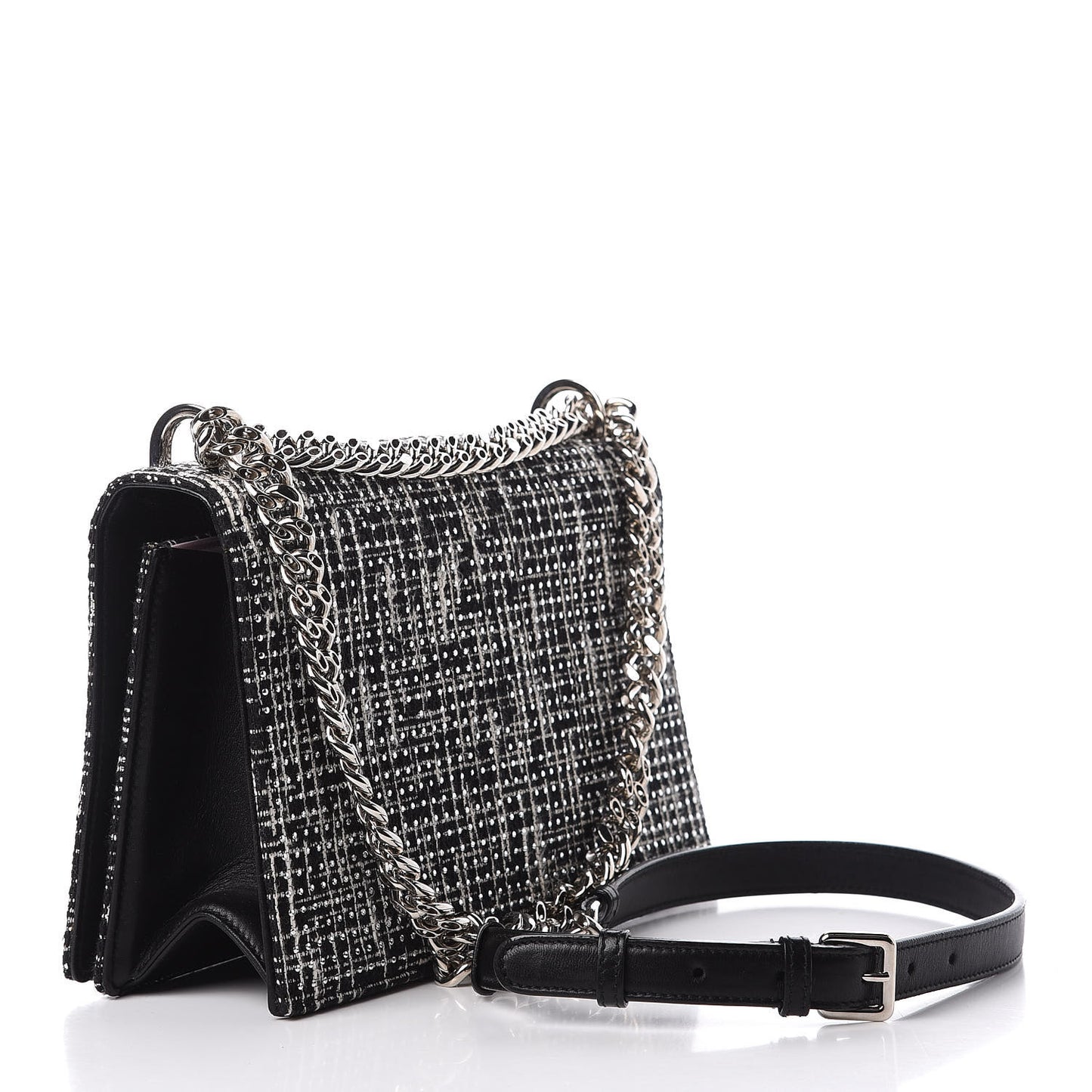 Tweed Embellished Diorama Flap Bag Black White