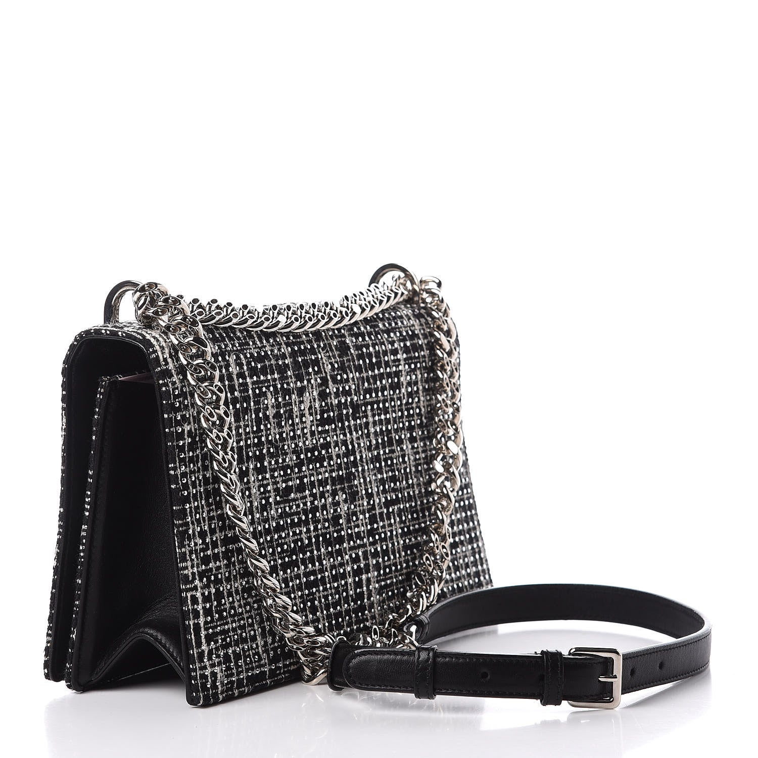 Christian Dior Tweed Embellished Diorama Flap Bag Black White 3 of 10