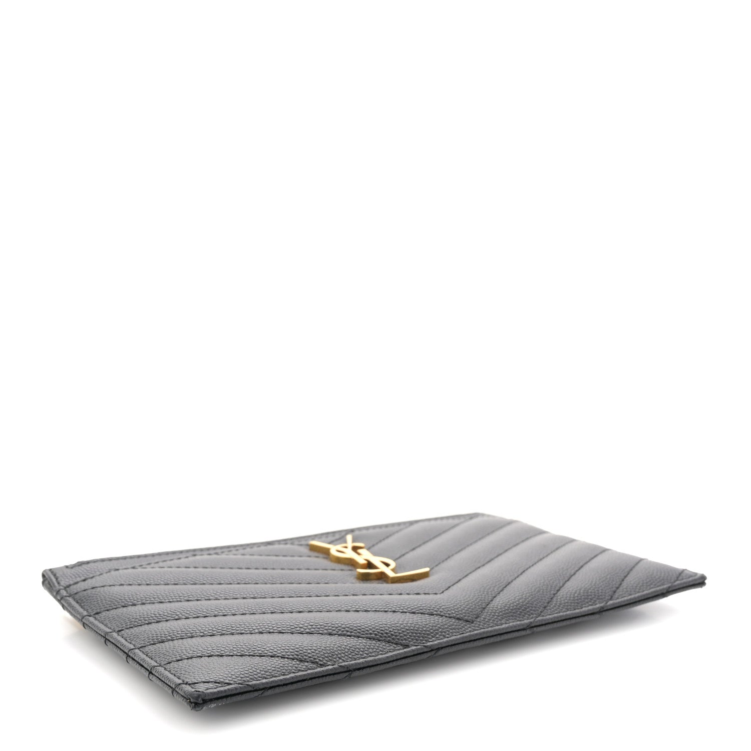 Saint Laurent Grain De Poudre Chevron Monogram Bill Pouch Black 4 of 10