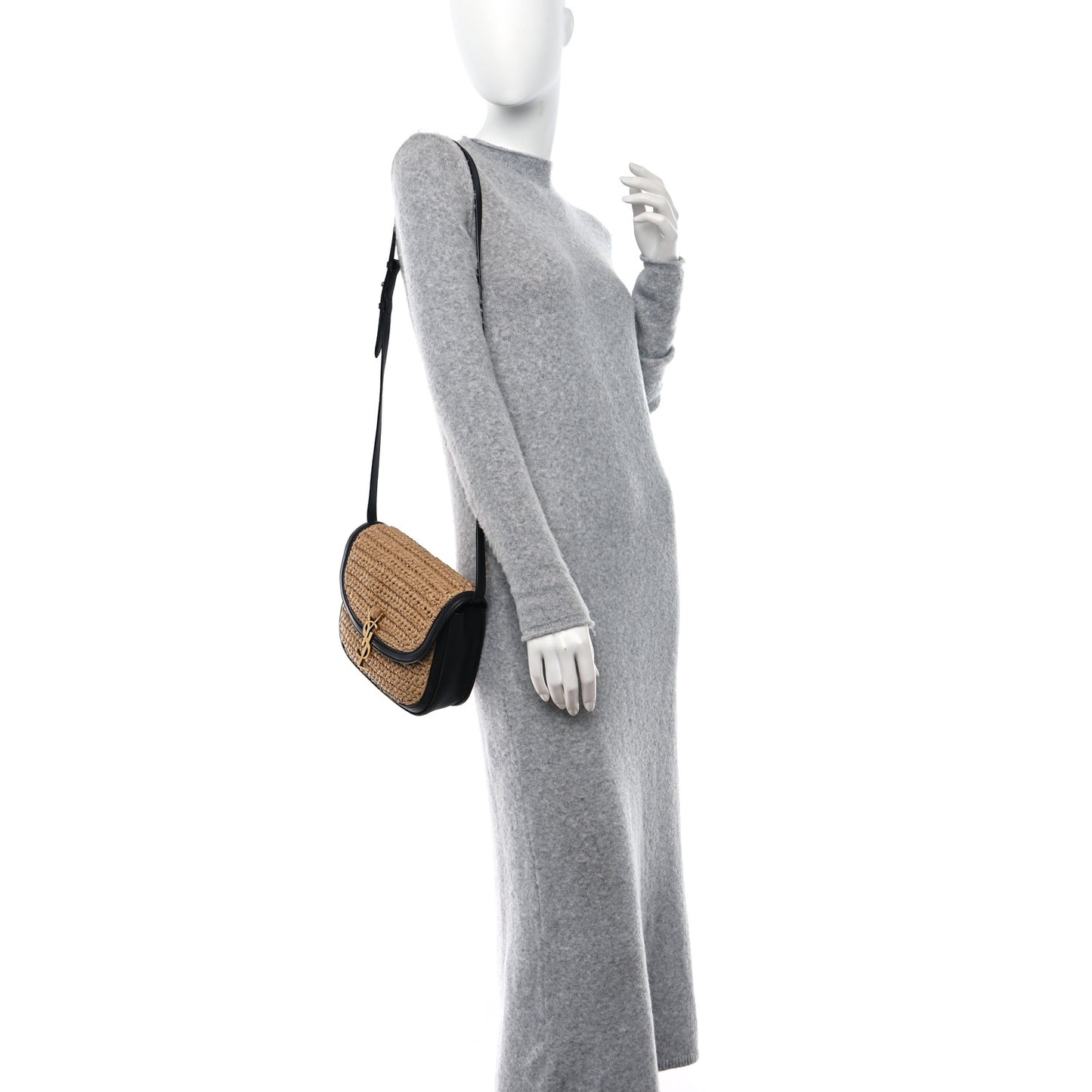 Woven Raffia Monogram Kaia Satchel Tan